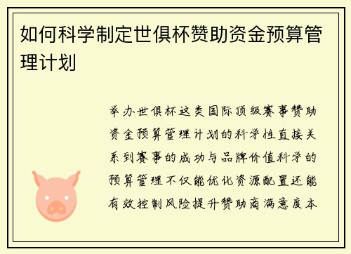 如何科学制定世俱杯赞助资金预算管理计划